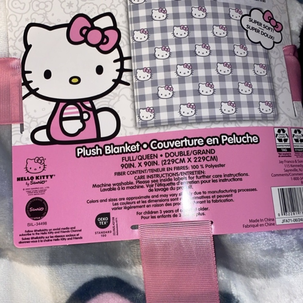 Hello Kitty Plush Blanket - Pink Grey and White